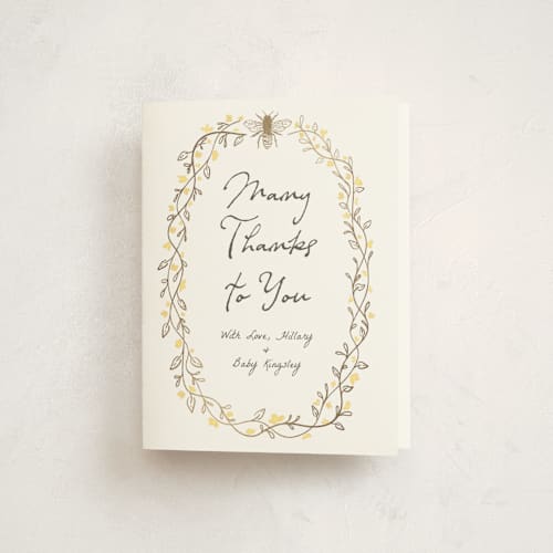 This is a buttercup baby shower thank you cards with foil pressed by Heather Schertzer called soon to bee printing on strathmore in standard