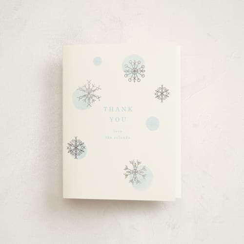 This is a glacier baby shower thank you cards with foil pressed by Baumbirdy called snowflakes printing on strathmore in standard