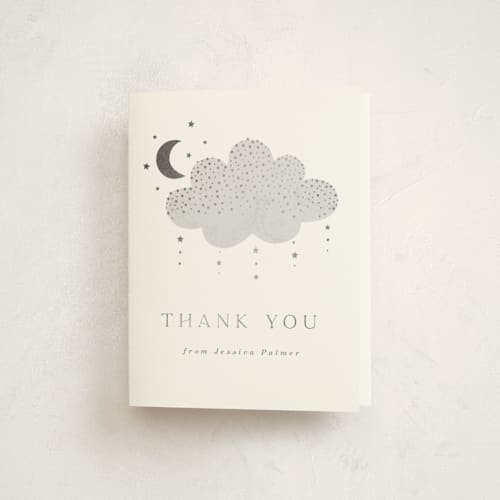 This is a slate baby shower thank you cards with foil pressed by Marina Onoprienko called moon baby printing on strathmore in standard