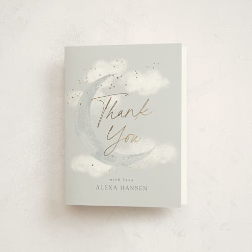 This is a cloud baby shower thank you cards with foil pressed by Everett Paper Goods called moondust printing on strathmore in standard