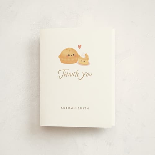 This is a tan baby shower thank you cards with standard by Itsy Belle Studio called cutie pie printing on strathmore in standard