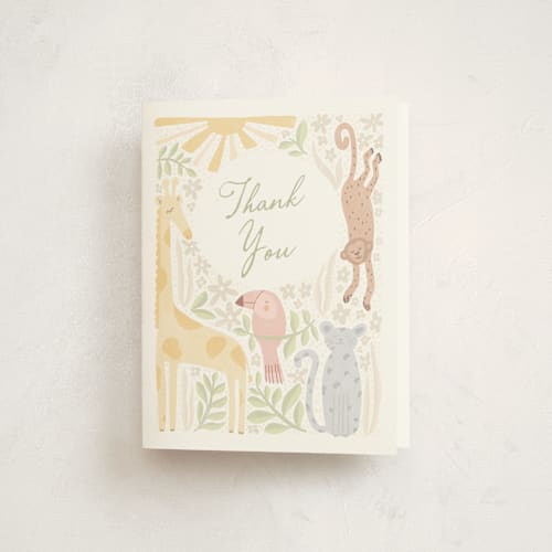This is a jungle baby shower thank you cards with standard by Pixel and Hank called littlest friends printing on strathmore in standard