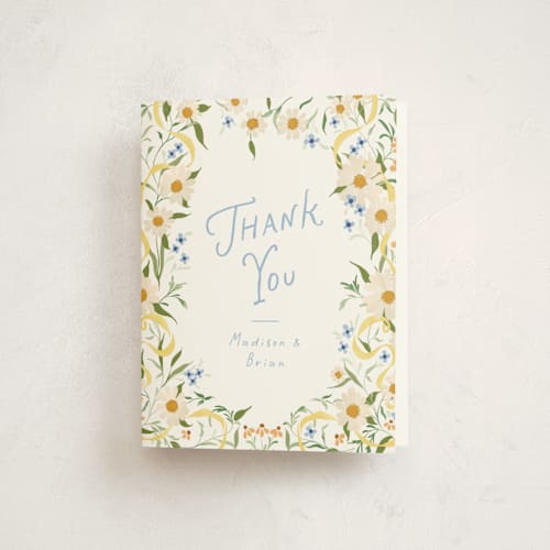 This is a sunshine baby shower thank you cards with standard by Erin L. Wilson called daisy chain printing on strathmore in standard