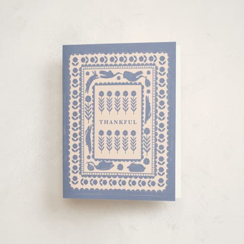 This is a powder baby shower thank you cards with standard by Sierra Lee called heirloom printing on strathmore in standard