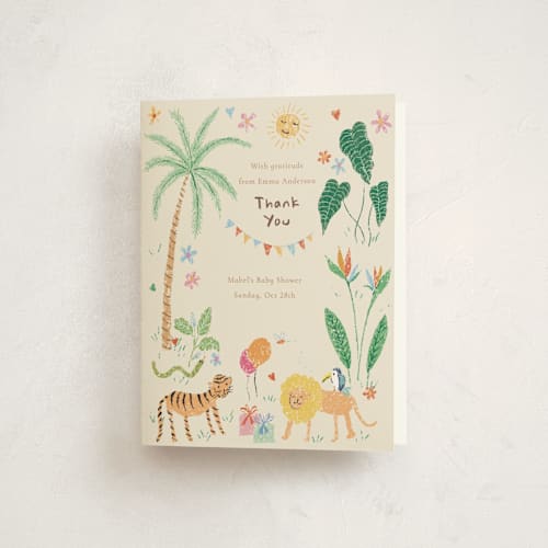 This is a linen baby shower thank you cards with standard by Celine Nguyen called a little wild one baby shower printing on strathmore in standard