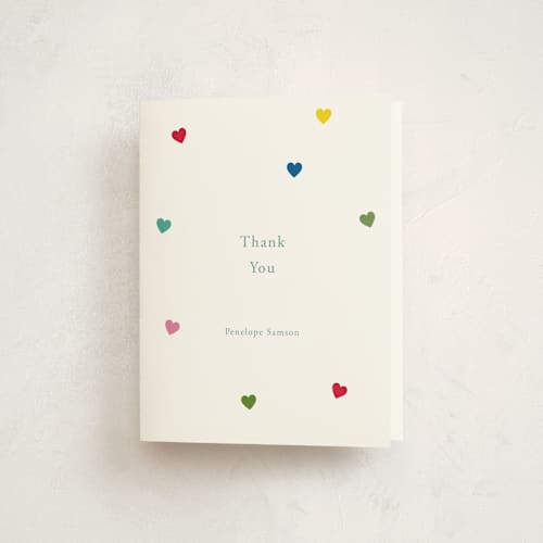 This is a candy baby shower thank you cards with standard by Baumbirdy called heartfelt printing on strathmore in standard