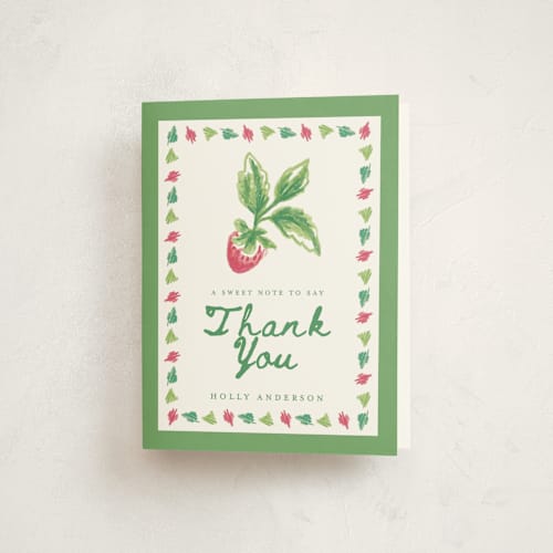 This is a strawberry baby shower thank you cards with standard by Holton Art and Design called someone berry special printing on strathmore in standard