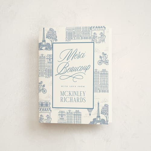 This is a provincial baby shower thank you cards with standard by Jenna Holcomb called bonjour toile printing on strathmore in standard