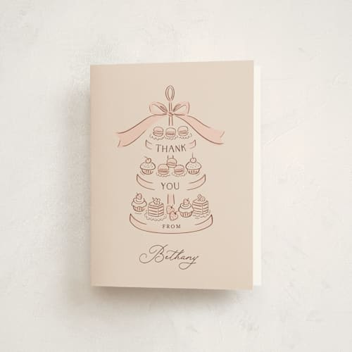 This is a blush baby shower thank you cards with standard by JeAnna Casper called tea party printing on strathmore in standard