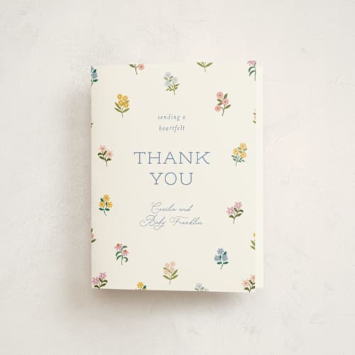 This is a wildflower baby shower thank you cards with standard by Paper Raven Co. called sweetie printing on strathmore in standard