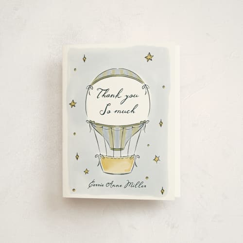 This is a grass baby shower thank you cards with standard by Pati Cascino called hot balloon printing on strathmore in standard