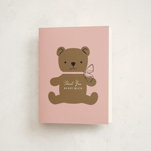 This is a rose baby shower thank you cards with standard by mo kelley called beary cute printing on strathmore in standard