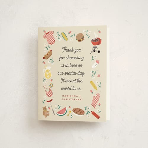 This is a ketchup baby shower thank you cards with standard by Jamie Alexander called baby-q printing on strathmore in standard