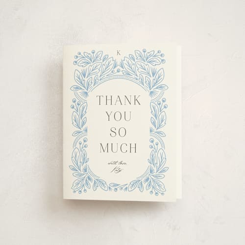 This is a powder baby shower thank you cards with standard by Jen Owens called arch printing on strathmore in standard