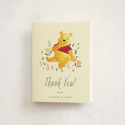 This is a honey baby shower thank you cards with standard by Oma N. Ramkhelawan called disney's winnie the pooh garden printing on strathmore in standard