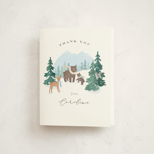 This is a sky baby shower thank you cards with standard by Jennifer Wick called winter wonderland printing on strathmore in standard