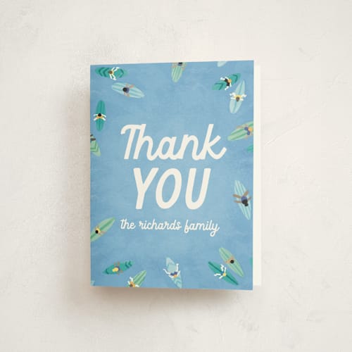 This is a aqua baby shower thank you cards with standard by Jessie Steury called baby on board printing on strathmore in standard