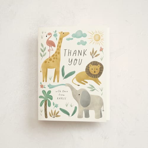 This is a cotton baby shower thank you cards with standard by Randi Cirelli called safari adventure printing on strathmore in standard