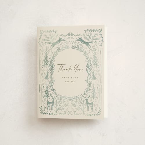 This is a sage baby shower thank you cards with standard by Petra Kern called the story begins printing on strathmore in standard