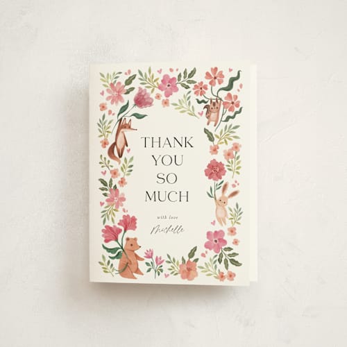 This is a rose baby shower thank you cards with standard by Vivian Yiwing called love is in the air printing on strathmore in standard