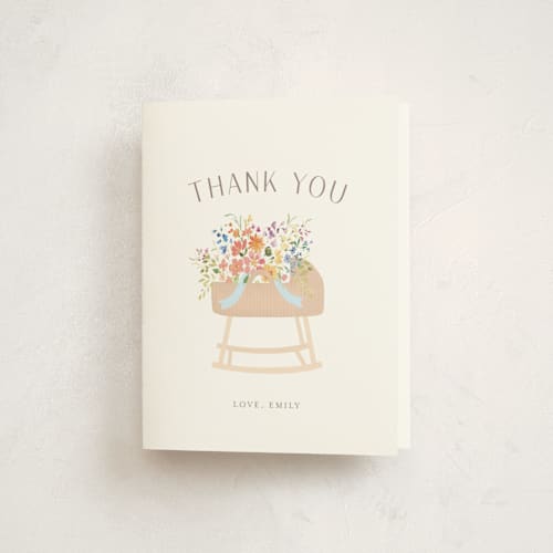 This is a summer baby shower thank you cards with standard by Itsy Belle Studio called baby basket printing on strathmore in standard