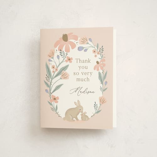 This is a petal baby shower thank you cards with standard by Karidy Walker called garden bunnies printing on strathmore in standard