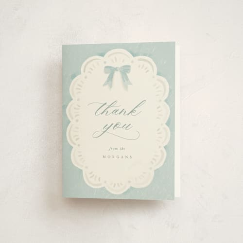 This is a cloud baby shower thank you cards with standard by Laura Hankins called eyelet printing on strathmore in standard
