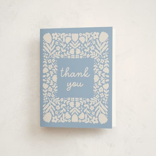 This is a sky baby shower thank you cards with standard by Kelly Watkins called tulips printing on strathmore in standard