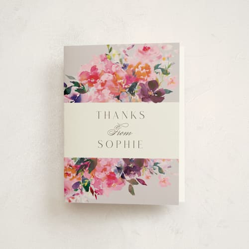 This is a rose baby shower thank you cards with standard by Lori Wemple called blooms printing on strathmore in standard