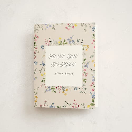 This is a meadow baby shower thank you cards with standard by Petra Kern called belle printing on strathmore in standard
