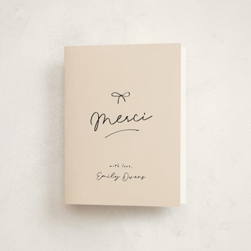 This is a blush baby shower thank you cards with standard by Ashley Iwafuchi called oh bebe printing on strathmore in standard