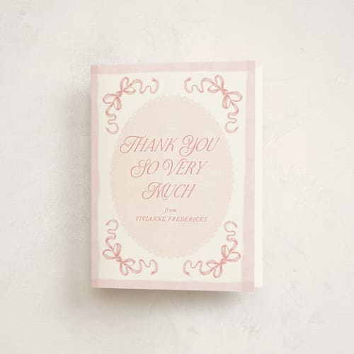 This is a petal baby shower thank you cards with standard by Jackie Crawford called doodle bow frame printing on strathmore in standard