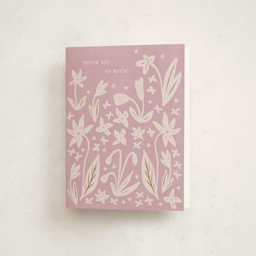 This is a blush baby shower thank you cards with standard by Ani Somi called friendly flowers printing on strathmore in standard