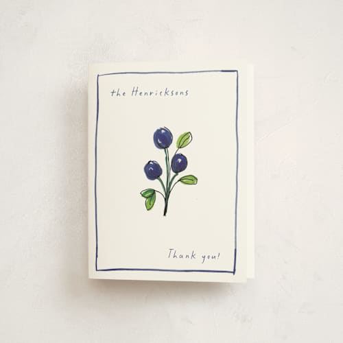 This is a cornflower baby shower thank you cards with standard by Mere Paper called blue bells printing on strathmore in standard