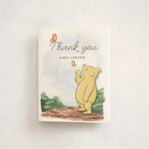 This is a honey baby shower thank you cards with standard by The Savage Label called vintage winnie the pooh baby shower invite printing on strathmore in standard