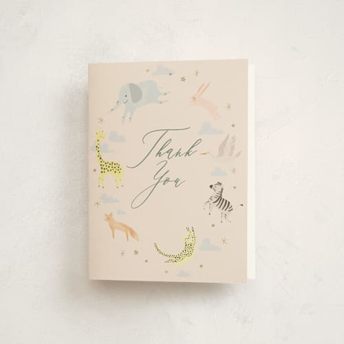 This is a sand baby shower thank you cards with standard by Hannah Williams called little wild one printing on strathmore in standard