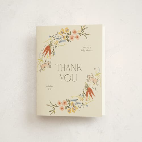 This is a creamery baby shower thank you cards with standard by Vera Lim called whimsical frame printing on strathmore in standard