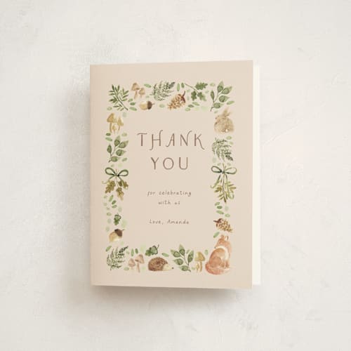 This is a sand baby shower thank you cards with standard by frau brandt called forest baby shower printing on strathmore in standard