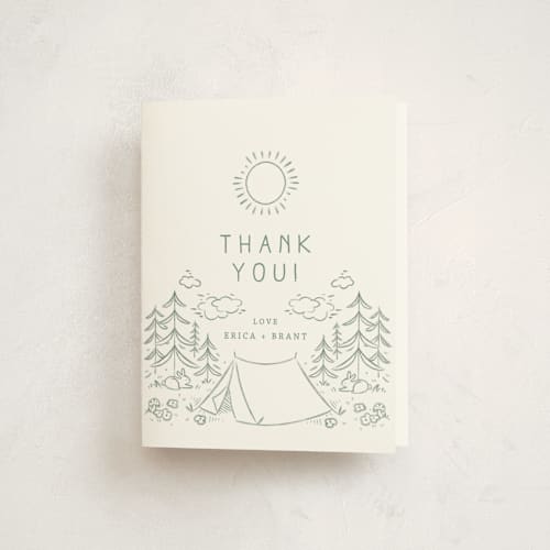 This is a sage baby shower thank you cards with standard by Kiersten Garner called the adventure begins printing on strathmore in standard