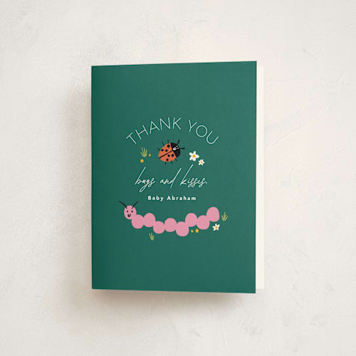 This is a garden baby shower thank you cards with standard by Hudson meet Rose called little bug printing on strathmore in standard