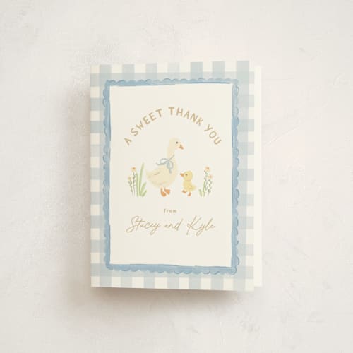This is a sky baby shower thank you cards with standard by Creo Study called vintage goose printing on strathmore in standard