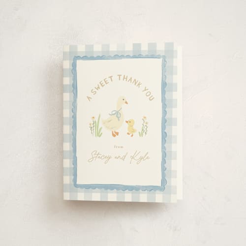 This is a sky baby shower thank you cards with standard by Creo Study called vintage goose printing on strathmore in standard