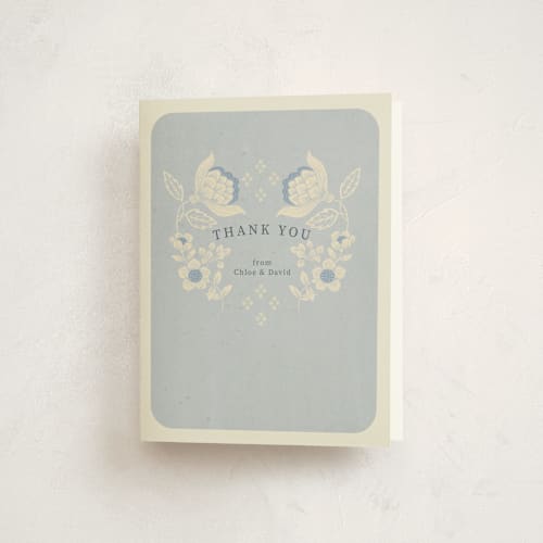 This is a bluebird baby shower thank you cards with standard by Peony Rose Design called pastel baby blooms printing on strathmore in standard