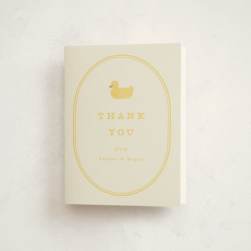 This is a banana baby shower thank you cards with standard by Brianne Larsen called simple duck printing on strathmore in standard