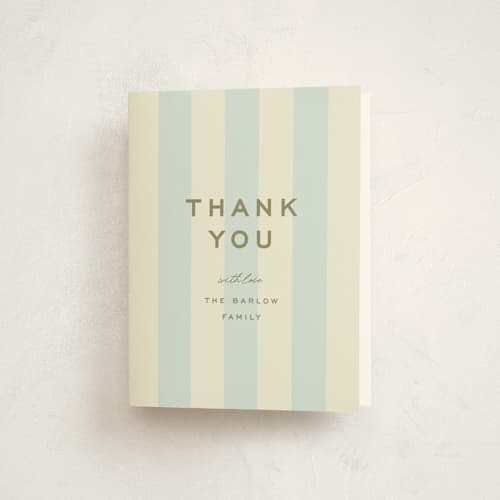 This is a baby blue baby shower thank you cards with standard by Ellen Schlegelmilch called oh boy printing on strathmore in standard