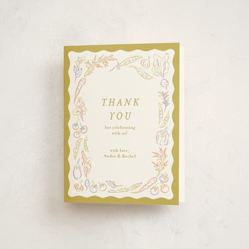 This is a olive baby shower thank you cards with standard by Natalie Rae called veggie patch printing on strathmore in standard