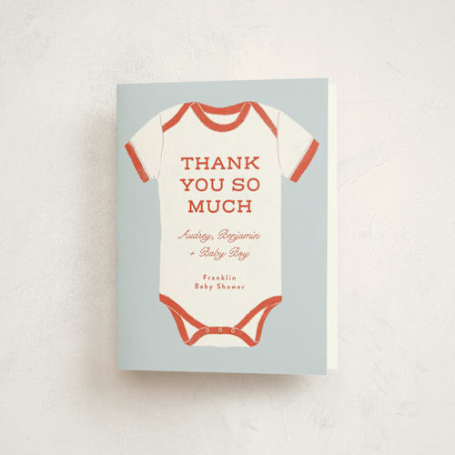 This is a cherry baby shower thank you cards with standard by Paper Raven Co. called rookie season printing on strathmore in standard
