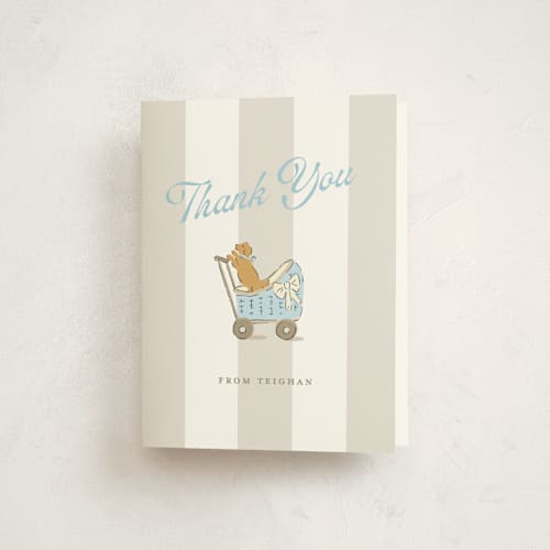 This is a bluebird baby shower thank you cards with standard by Susan Zinader called preppy pup printing on strathmore in standard