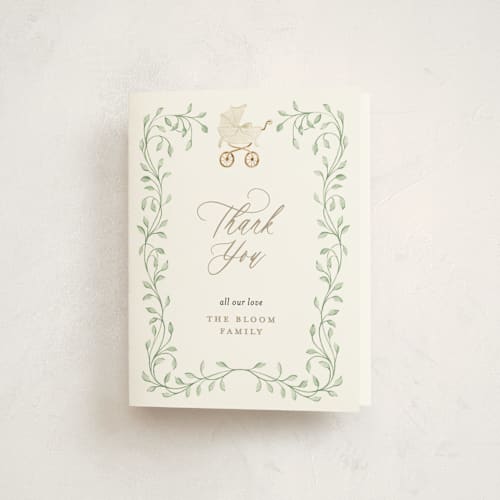 This is a cotton baby shower thank you cards with standard by Sarah Knight called graceful printing on strathmore in standard