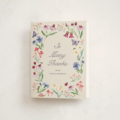 This is a citrus baby shower thank you cards with standard by Pati Cascino called blooming garden printing on strathmore in standard